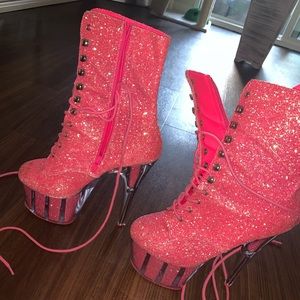Glittery pink stripper boots